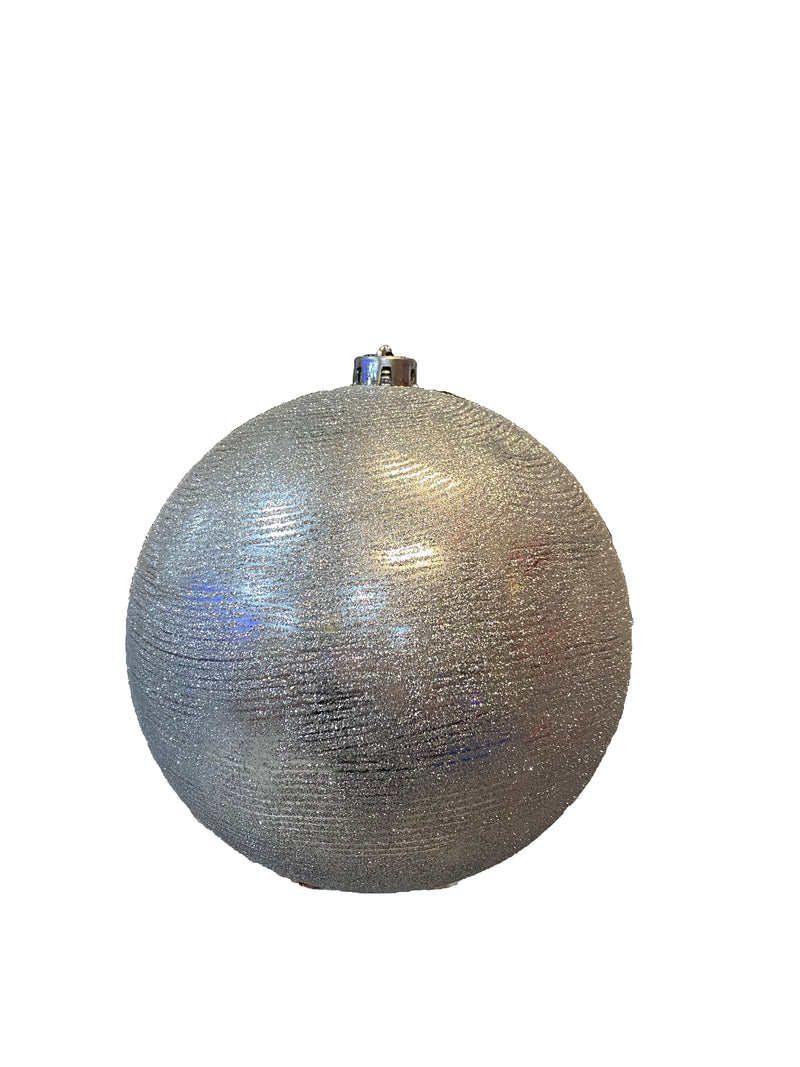 20cm SHINY BAUBLE WITH GLITTER STRIPE - SILVER