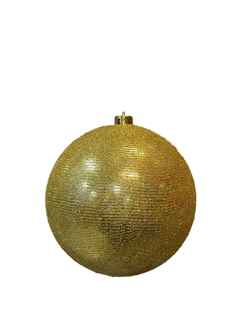 20cm SHINY BAUBLE WITH GLITTER STRIPE - GOLD