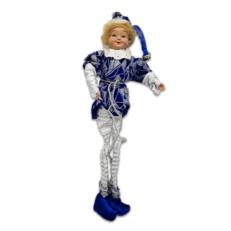 15" HANGING JESTER BOY WITH SOFT LEGS - BLUE/ SILVER