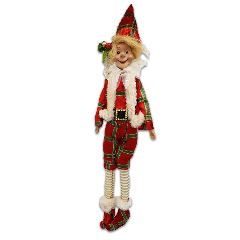 14" HANGING POSABLE JESTER BOY - RED / GOLD / GREEN