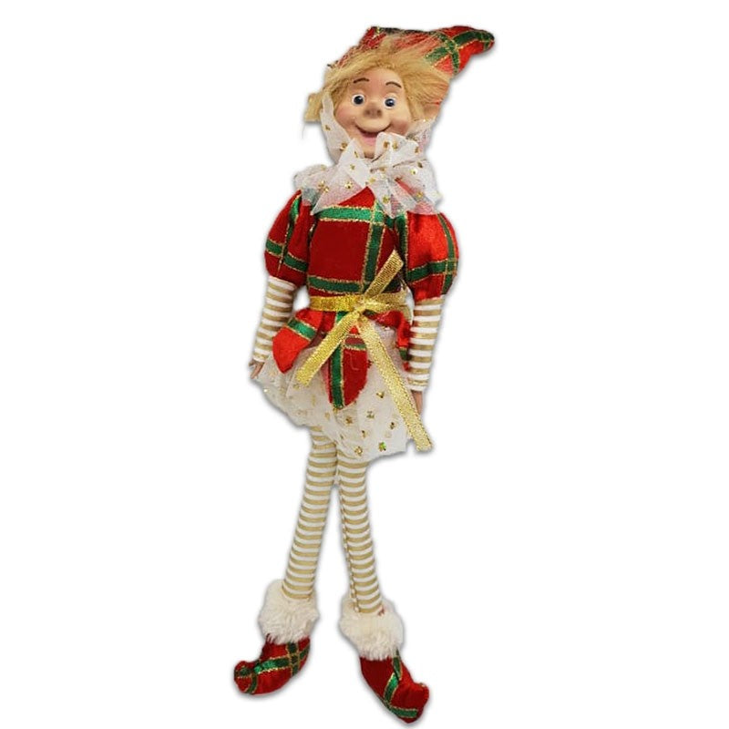 14" HANGING POSABLE JESTER GIRL - RED / GOLD / GREEN