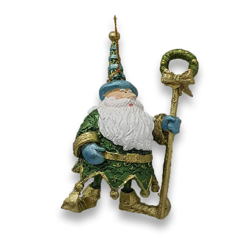 4.5" SKINNY LEG SANTA WITH WREATH CANE - EVERGREEN