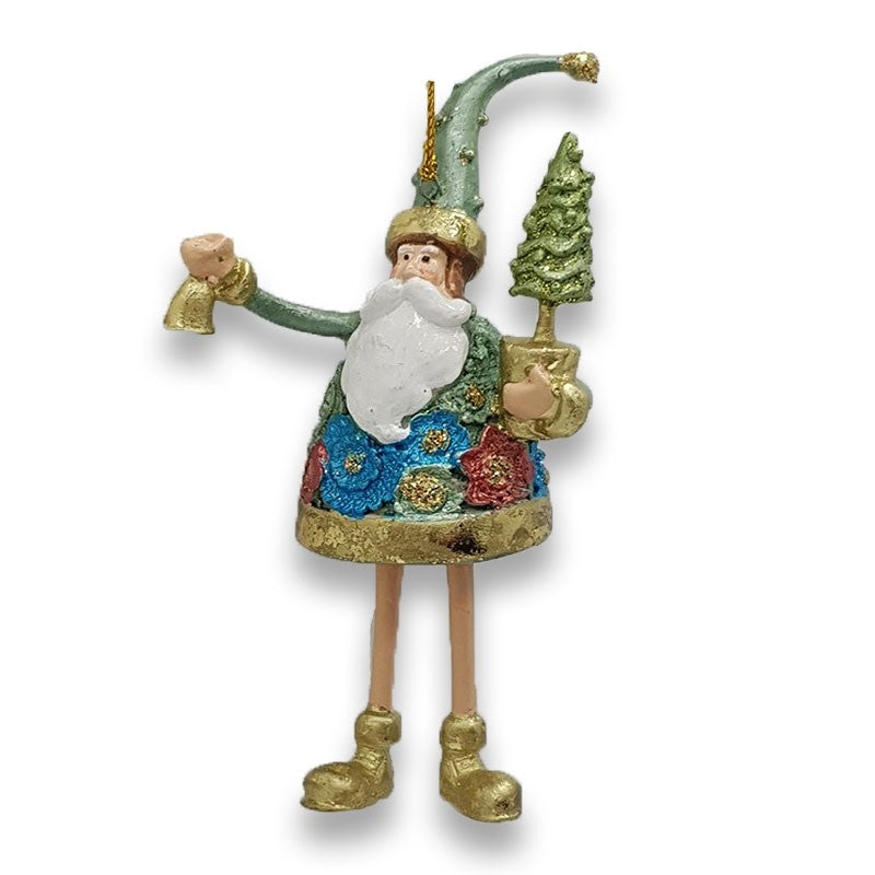 5" FLORAL DREAM SANTA HOLDING BELL & TREE - GREEN LILY