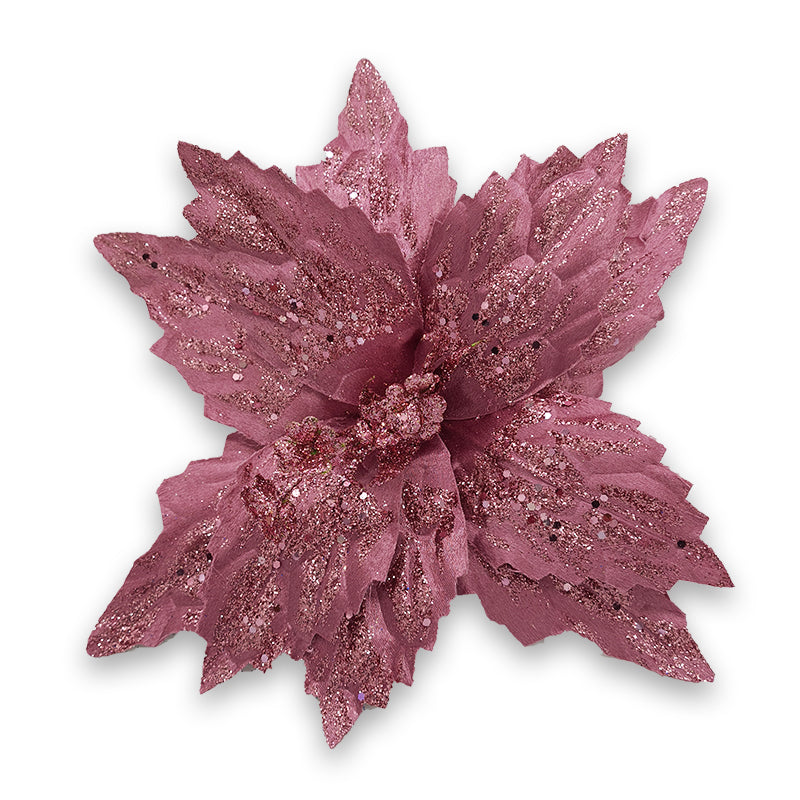 30cm VELVET POINSETTIA WITH SEQUINS - PINK