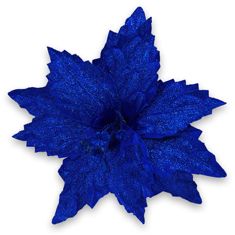 30cm VELVET POINSETTIA w/SEQUINS - ROYAL BLUE