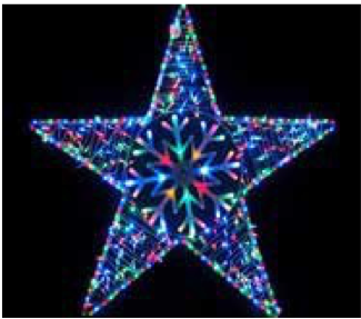 LED ROPE LIGHT STAR WITH PLASTIC SNOWFLAKE CENTRE - MULTICOLOUR