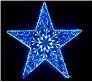 LED ROPE LIGHT STAR WITH PLASTIC SNOWFLAKE CENTRE - BLUE & WHITE