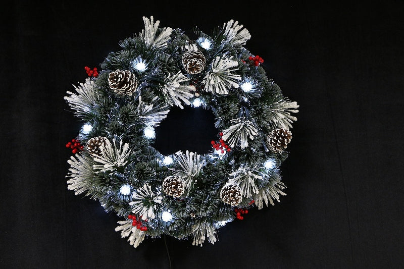 60cm FROSTED WINTER BLITZ FIBRE OPTIC WREATH