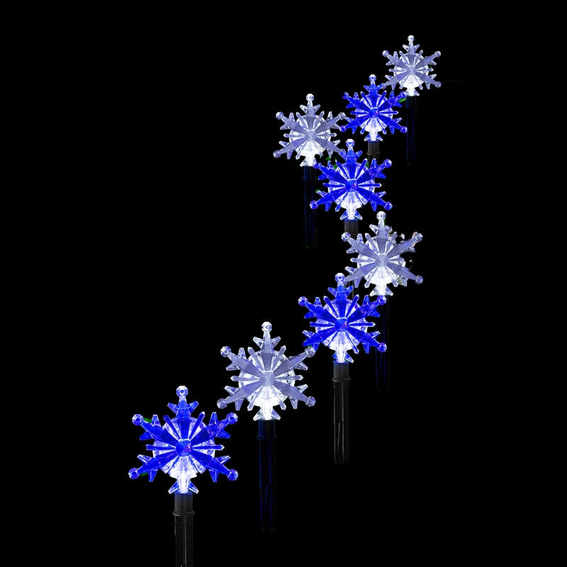8pc LED SNOWFLAKE PATH LIGHTS - BLUE / WHITE